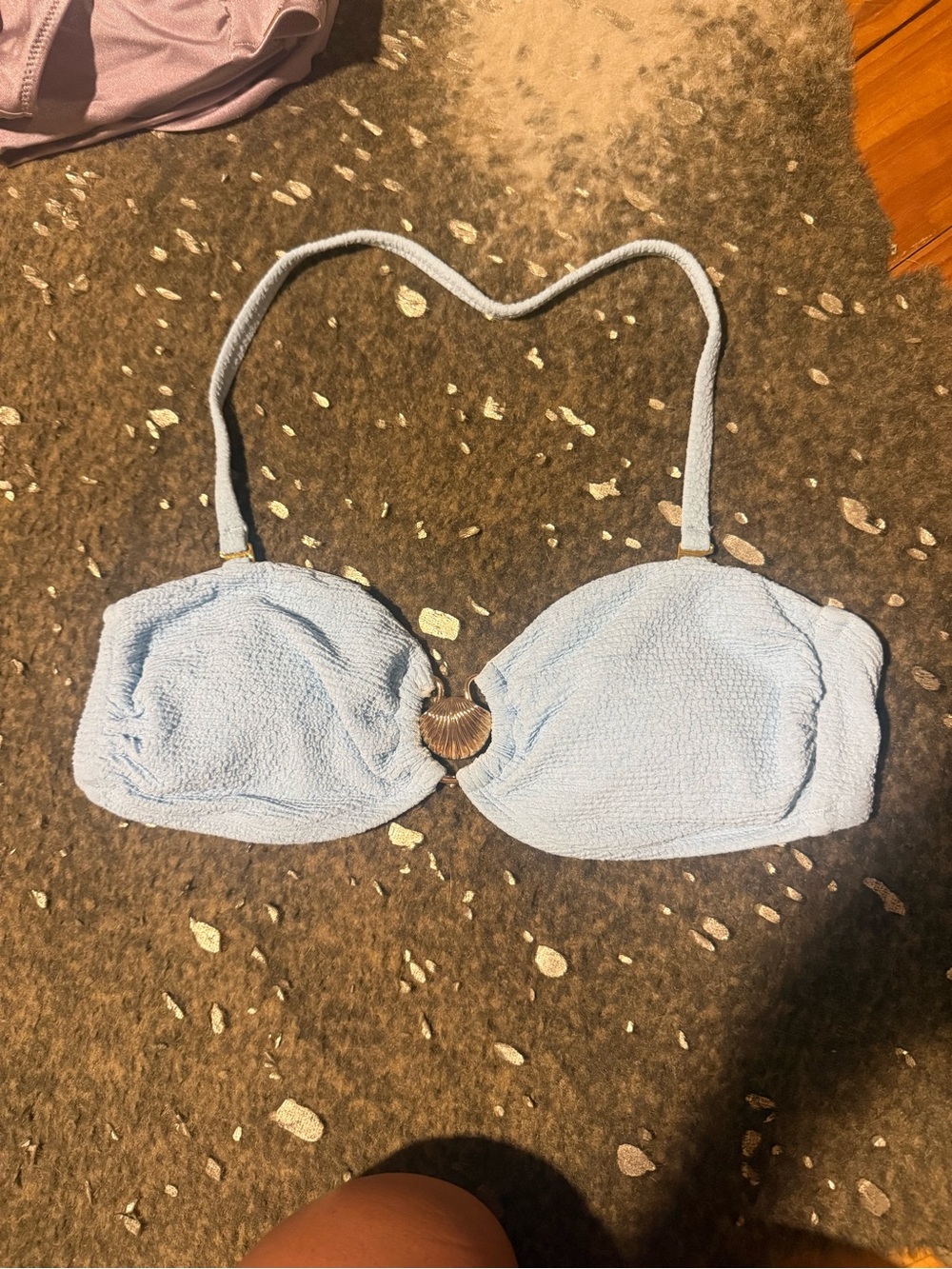 Light Blue Textured Bandeau Bikini Top with Shell Accent